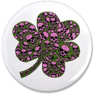 Beer Gifts  Beer Buttons  Gothic Pink Skulls Shamrock 3.5 Button