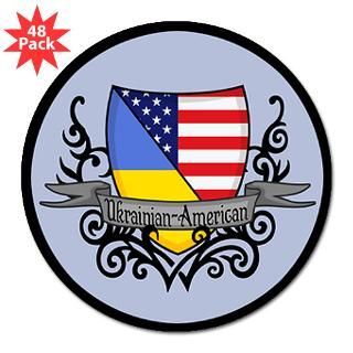 Ukrainian American Shield 3 Lapel Sticker (48 p