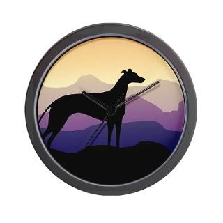 greyhound dog purple mountains Wall Clock for $18.00