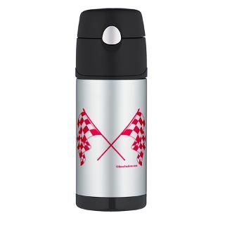 Auto Gifts  Auto Drinkware  Pink Crossed Checkered Flags Thermos