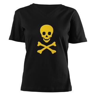 Yellow Skull X Bones Womens V Neck Dark T Shirt