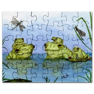 Blue Gifts  Blue Jigsaw Puzzle  Frogs & Dragonflies Art by Cathy