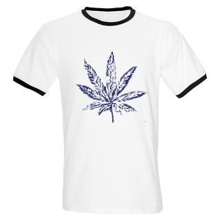 Blue Cannabis Leaf Ringer T
