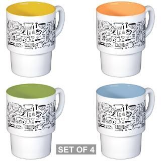 Kitchen Items Pattern Stackable Mug Set (4 mugs)