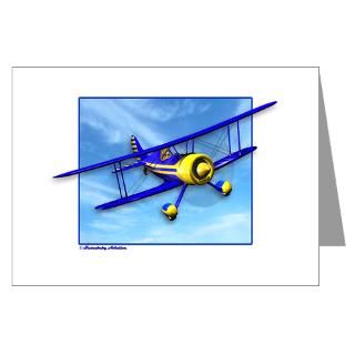 Blue & Yellow Biplane Greeting Cards (Pk of 10