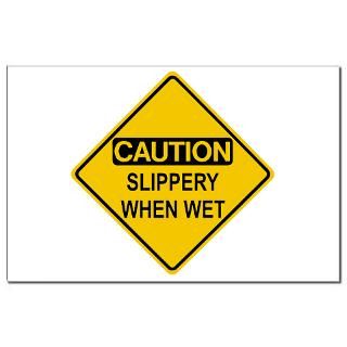 Caution Slippery When Wet Rectangle Sticker 10 pk