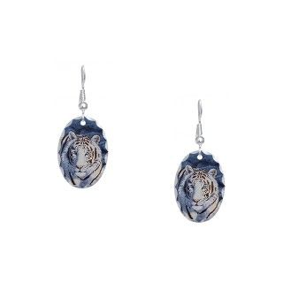 Tiger Gifts  Tiger Jewelry  White Tiger Earring Oval Charm