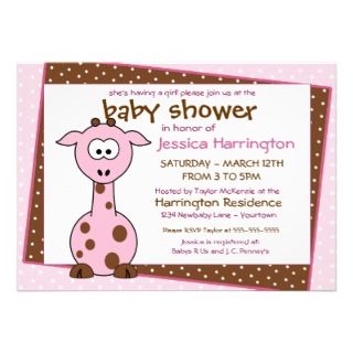 Pink Giraffe Baby Shower Invitations