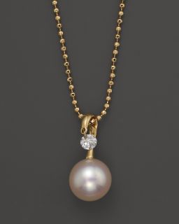 Pearls Akoya Cultured Pearl & Diamond Pendant Necklace, .10 ct. t.w