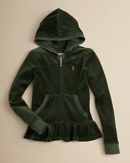 Couture Girls Velour Ruffle Hoodie   Sizes 6 14