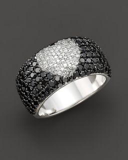 Black Diamond Ring with White Diamond Heart in 14 Kt. White Gold, 2.35