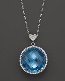 Gold Blue Topaz and Diamond Pendant Necklace, 18