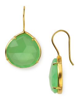 Coralia Leets 20mm Prong Green Chalcedony and Gold Drop Earrings