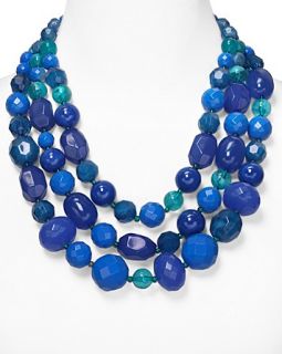 Aqua Multi Layer Beaded Necklace in Deep Blue, 22