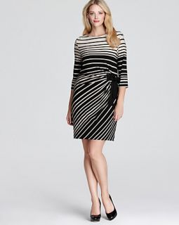 Taylor Dresses Plus Striped Gathered Sheath Dress