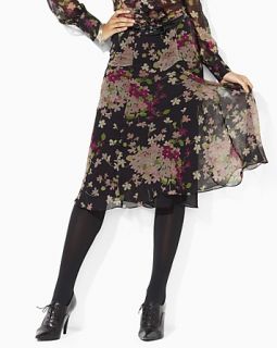 Lauren Ralph Lauren Magdalena Silk Crinkle Floral Print Skirt