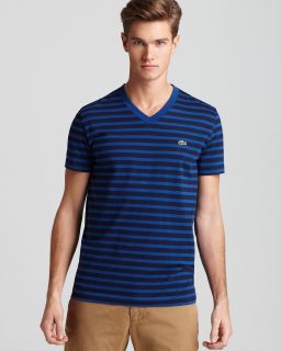 Lacoste Stripe V Neck Tee