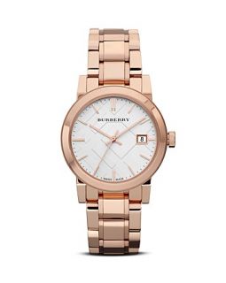 Burberry Rose Gold Bracelet Watch with Check Etching, 38mm