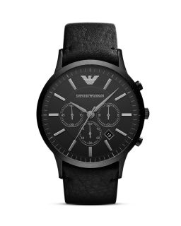 Emporio Armani Black Leather Watch, 46mm