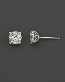 Diamond Cluster Earrings In 14K White Gold, .50 ct.