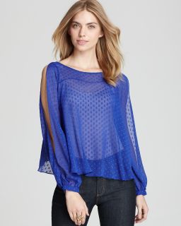 bcbgeneration top sleeve slit price $ 88 00 color spectrum blue size