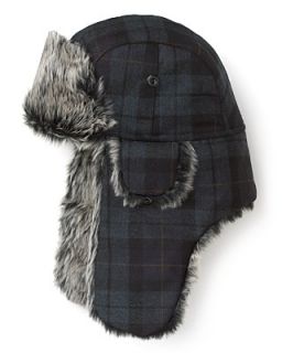 The Mens Store at Plaid Wool Bomber Hat with Faux Fur