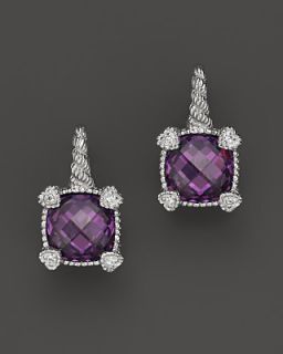 Judith Ripka Sterling Silver Small Cushion Stone Earrings with Four