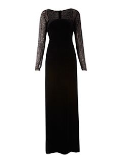 JS Collections Long sleeve velvet beaded mesh maxi dress Black   