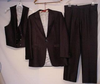 Disco Vintage 3 PC Black Blue Pinstripe Suit Vest C42