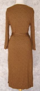 Ann Taylor Caramel Dark Brown Print Wrap Dress 6 New Stretch Knit Soft