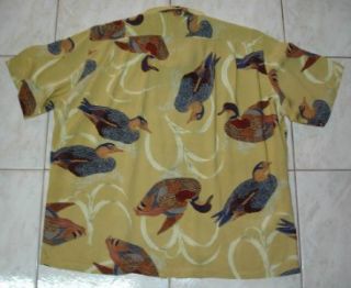 Vtg Karl Helmut Teal Prints Rayon Hawaiian Shirt Sz L