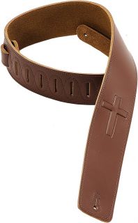  Embossed Christian Cross Leather Guitar Bass Strap Brown New