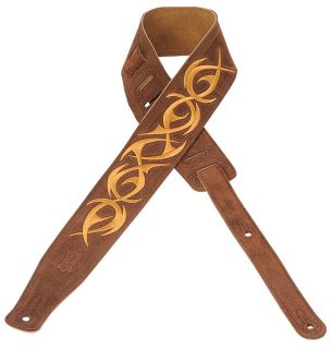 Levys 2.5 Brown Embroidered Suede Leather Guitar/Bass Strap   Tribal
