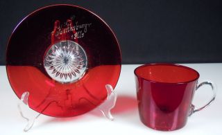 Ruby Stained Glass 1903 Cup Saucer Keithsburg IL