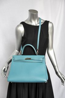 Blue Jean & Palladium Hardware KELLY 35 Satchel Bag Handbag Purse Togo