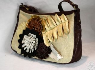 Kate Landry 3D Flower Mania Natural Brown Bag Purse New
