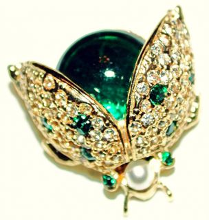 Vintage Designer Emerald Green Crystal Ladybug Pin Sphinx for Carnegie