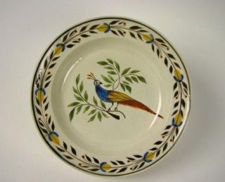 RARE Antique Leeds Pearlware Glaze Peafowl Plate Prattware