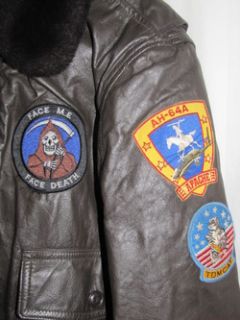 US Navy Marines G 1 Leather Flight Jacket w Patches Size 42 NR Apache