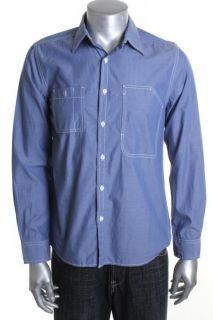 Kenneth Cole Reaction New Utility Bill Blue Long Sleeve Button Down