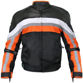 Kevlar Armored Black Orange Tri Tex Fabric Leather Trim Jacket with