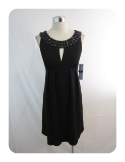 New London Times Black Beaded Keyhole Empire Jersey Dress 2 $90