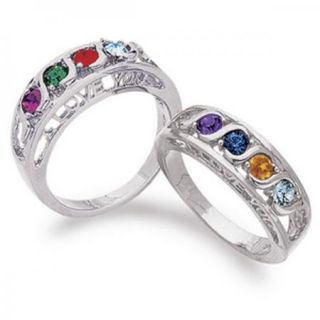 PLATINUM PLATE MOTHERS S CURVE I LOVE YOU BIRTHSTONE RING 2 7 STONES