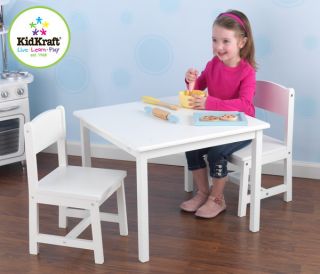 New Kids Table & 2 Chairs White Wood Wooden Childrens Furniture Set