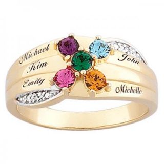 Sterling Silver Round Mothers Name Birthstone Ring 2 to 6 Stones