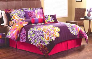 Flowers Pink Purple Twin Full Queen King Comforter Bedding Set