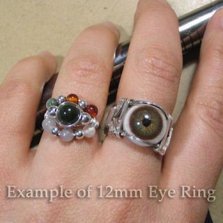 Hazel Glass Eye Eyeball Sterling Silver Wire Wrapped Ring Any Size