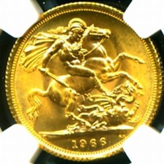 1966 Britain Q E II Gold Coin Sovereign NGC MS 63 RARE