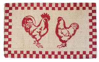 Rooster and Chicken Rug Woven Rug Country Kitchen Decor