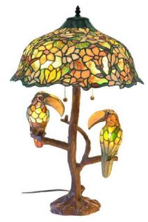 Tiffany 2 Toucans on Tree Branch Table Lamp One of A Kind